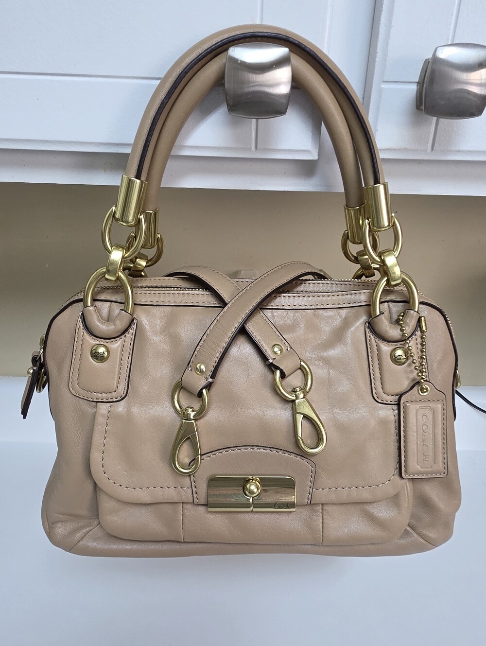 Coach Kristin Leather Double Zip Satchel F22304 Taupe Authentic Vintage Bag